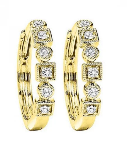 mixed metal earrings for a fashionable edge -Geometric Diamond Huggie Diamond Hoop Earrings