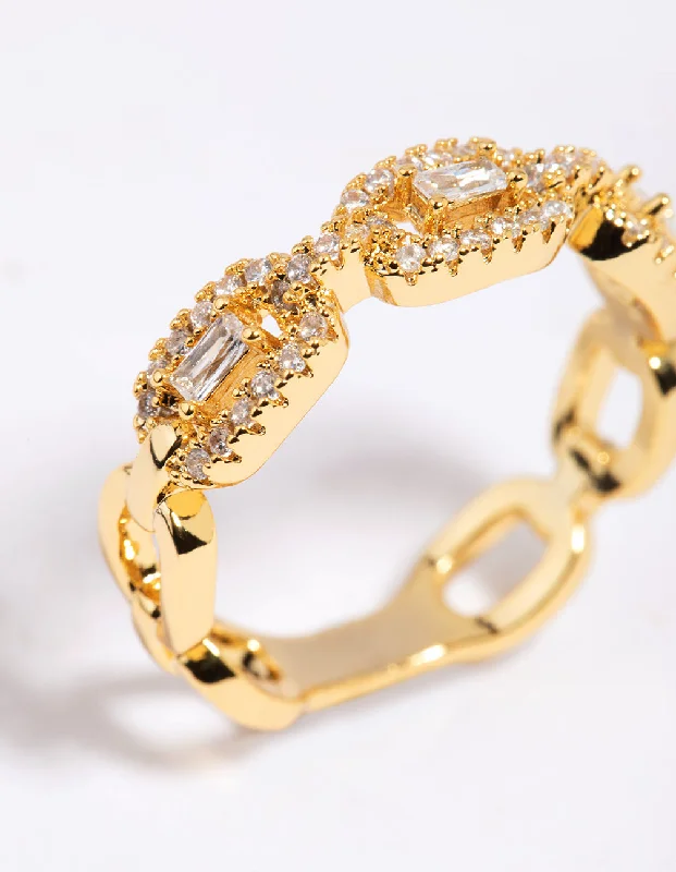 delicate engagement rings-Gold Plated Cubic Zirconia Chain Ring