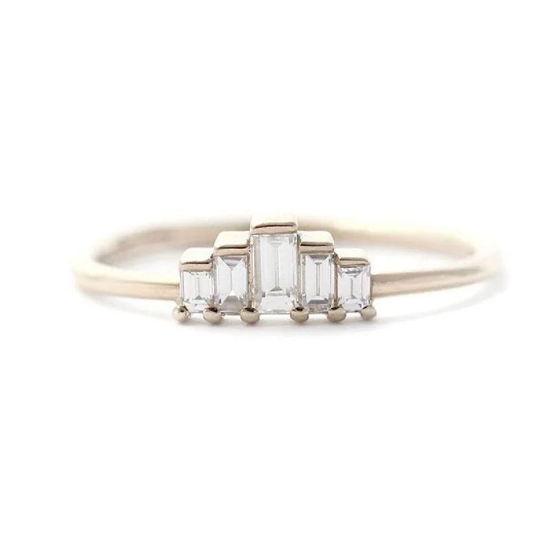 personalized couple rings-Gradient Baguette Diamond Ring