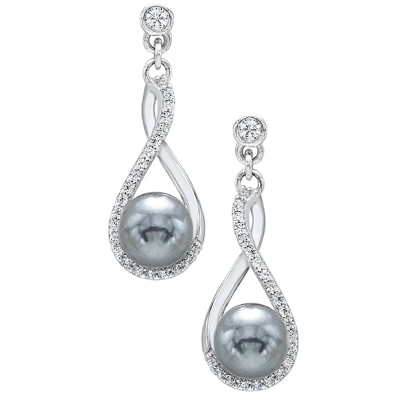 sparkling ear studs for a touch of glamour -Gray Pearl Infinity Earrings with Cubic Zirconia