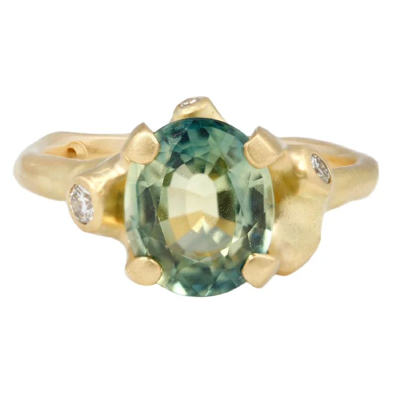 antique engagement rings for women-Green Oval Sapphire Cluster Ring