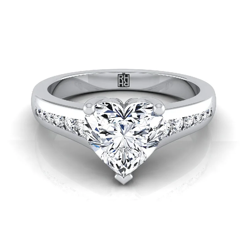 luxury gold rings-14K White Gold Heart Shape Center Contemporary Tapered Diamond Channel Engagement Ring -1/6ctw