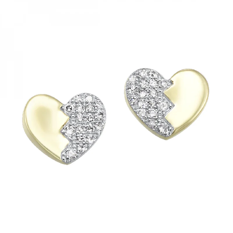 large statement earrings for bold looks -Heart Shaped Diamond Pave Stud Earrings in Yellow Gold