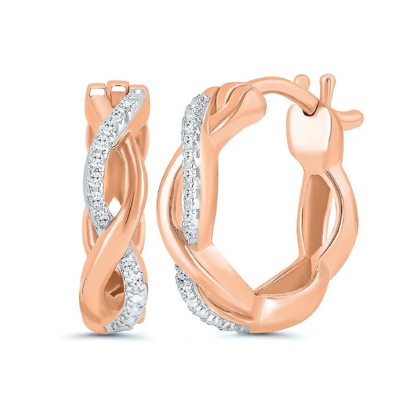 bohemian style earrings for free spirits -Infinity Diamond Huggie Twist Earrings in Rose Gold, 0.05 cttw