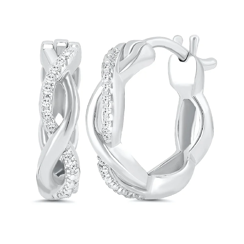 edgy chain earrings for bold style -Infinity Diamond Huggie Twist Earrings in White Gold, 0.05 cttw