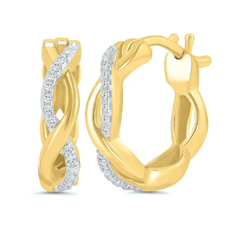 small huggie earrings for delicate ears -Infinity Diamond Huggie Twist Earrings in Yellow Gold, 0.05 cttw