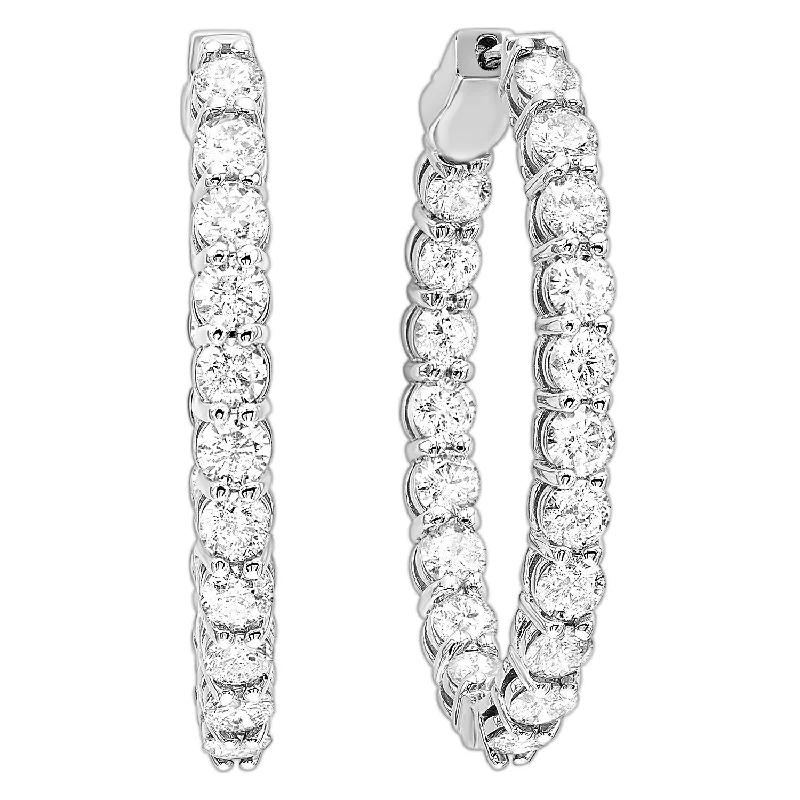 silver heart earrings for Valentine's Day -Inside Out Oval Diamond Hoop Earrings- 3.00 ctw.