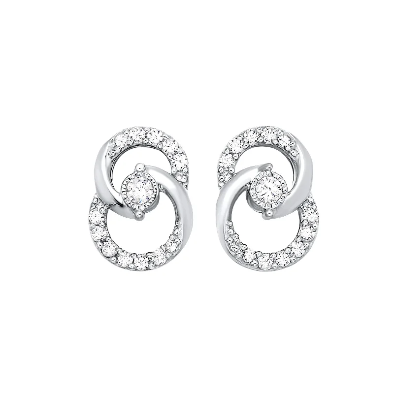 cubic zirconia earrings for a brilliant shine -Interlocked Diamond Circle Earrings in White Gold