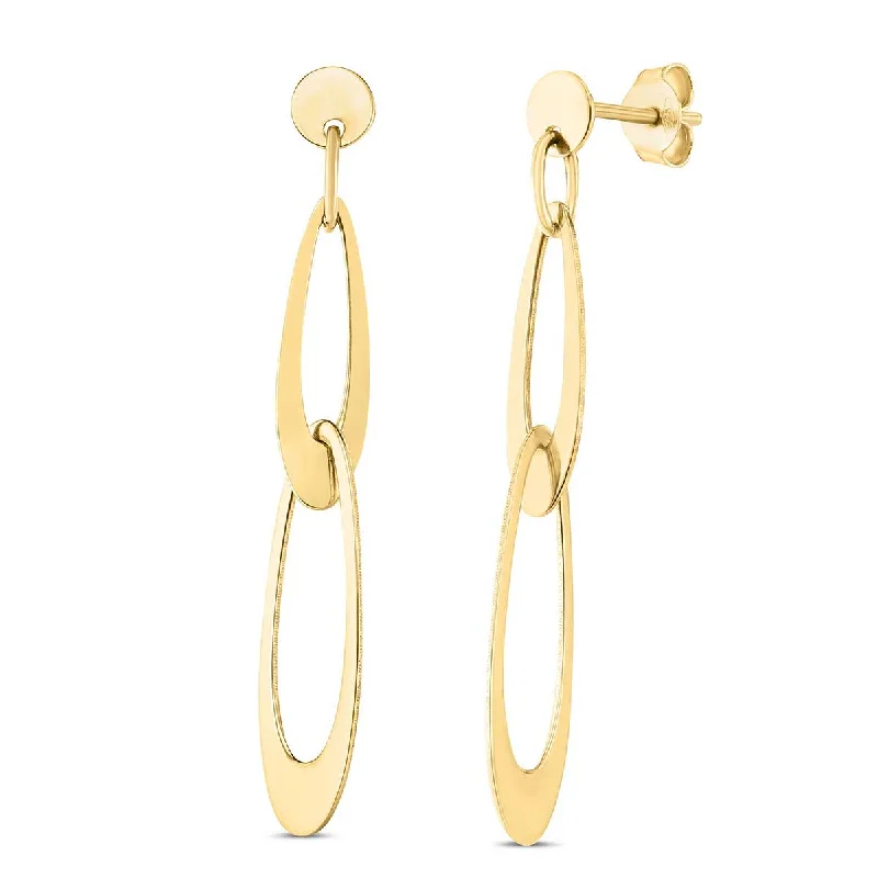 edgy punk earrings for alternative fashion -Italian Oval Link Drop Earrings in 14K Yellow Gold