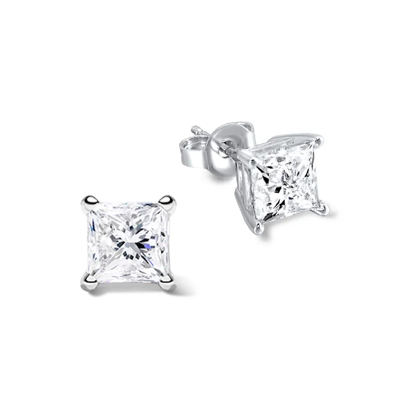 boho ear cuffs for a laid-back look -Lab-Grown, Princess Cut Diamond Studs, 2.00 ctw.