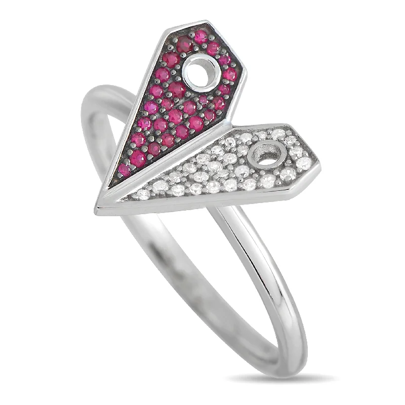 unique diamond engagement rings-LB Exclusive 14K White Gold 0.08ct Diamond and Ruby Heart Ring RC4-12002WRU