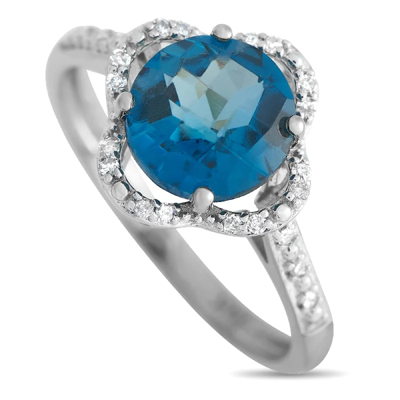 affordable platinum rings-LB Exclusive 14K White Gold 0.10ct Diamond and Topaz Quatrefoil Ring RC4-11976WBT