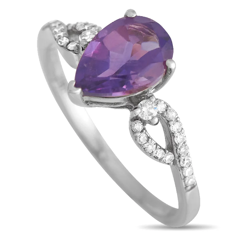 minimalist wedding rings-LB Exclusive 14K White Gold 0.15ct Diamond and Amethyst Ring RC4-11823WAM