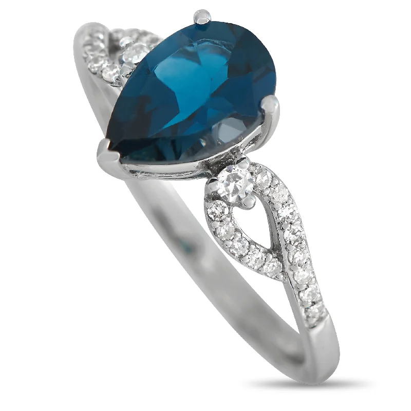 antique engagement rings for women-LB Exclusive 14K White Gold 0.15ct Diamond and Topaz Ring RC4-11823WBT