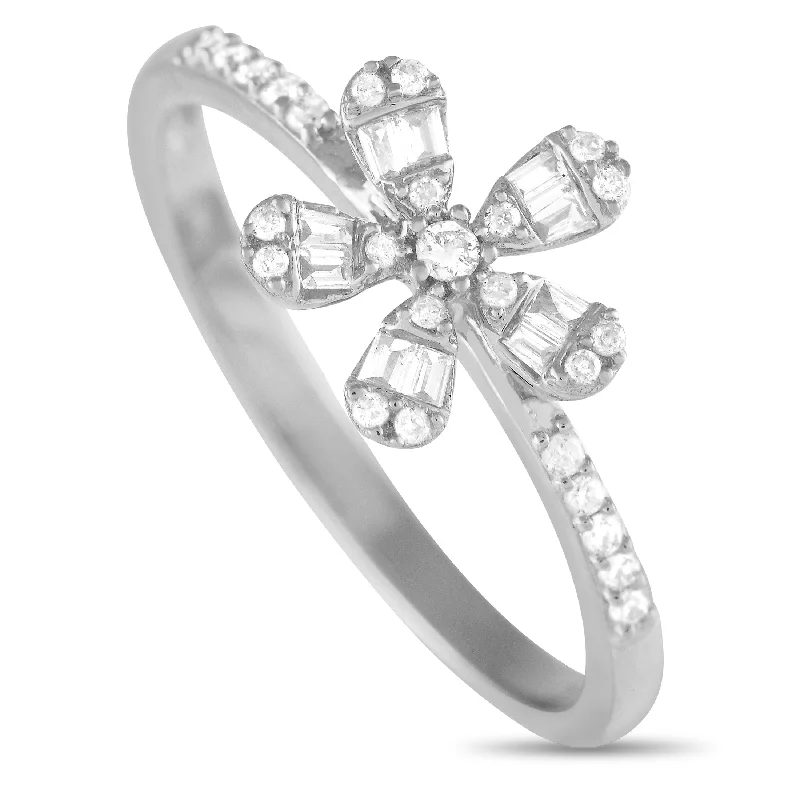 affordable engagement rings-LB Exclusive 14K White Gold 0.20ct Diamond Flower Ring RN32405-W