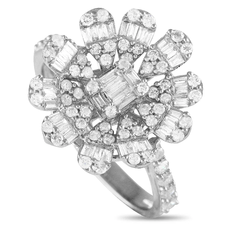 ring sets for engagement-LB Exclusive 14K White Gold 1.0ct Diamond Flower Ring RN32607-W