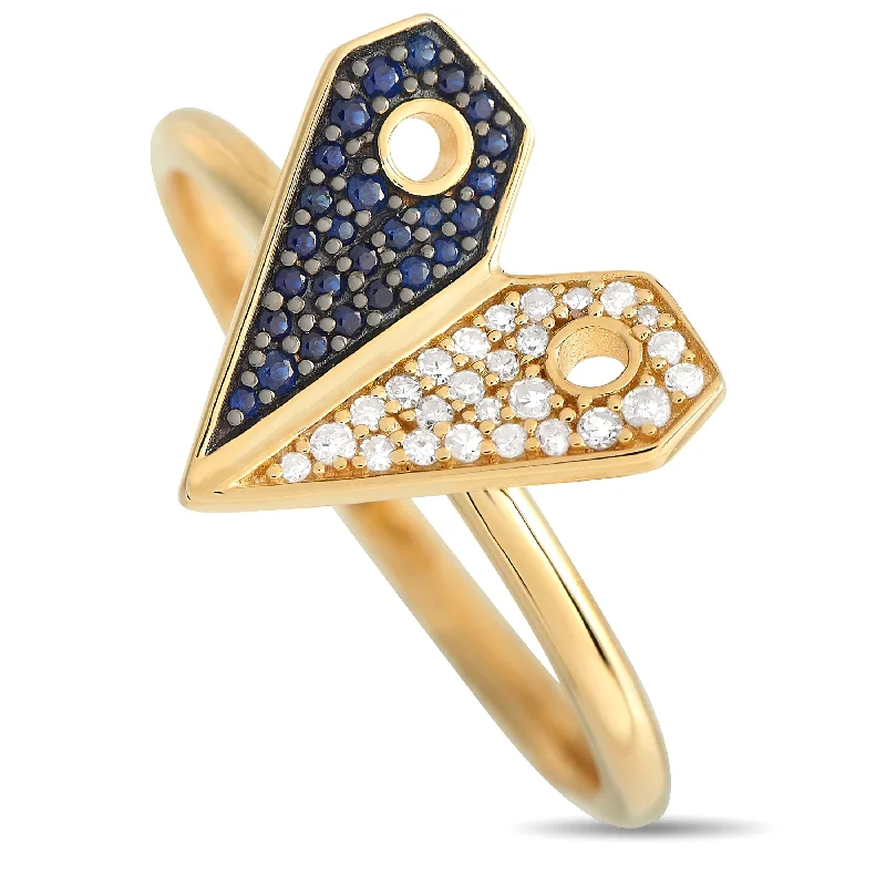 men’s designer engagement rings-LB Exclusive 14K Yellow Gold 0.08ct Diamond and Sapphire Heart Ring RC4-12002YSA