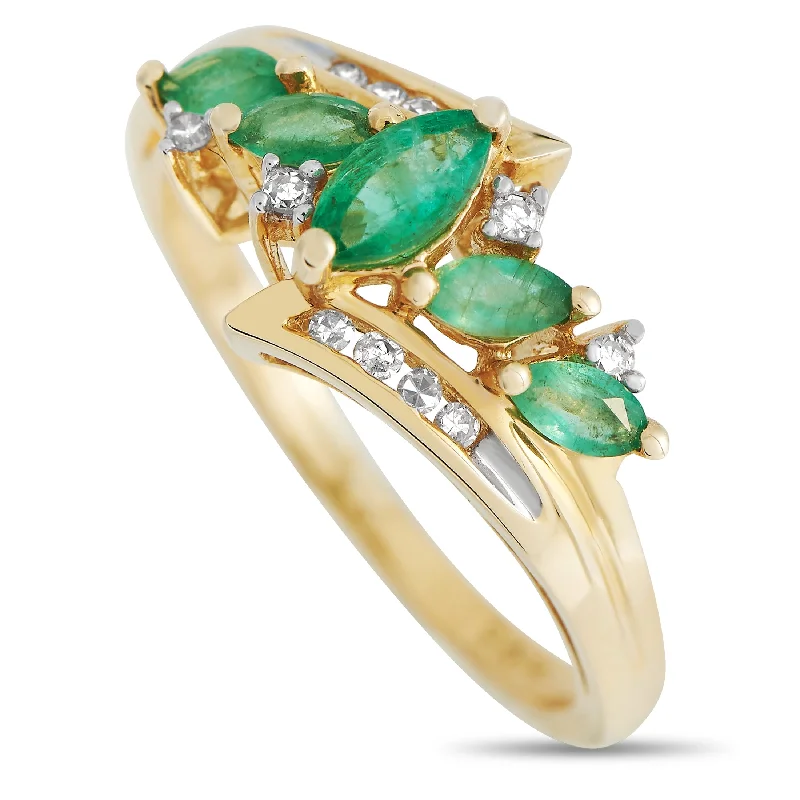 handmade rings for women-LB Exclusive 14K Yellow Gold 0.09ct Diamond and Emerald Ring RC4-12052YEM