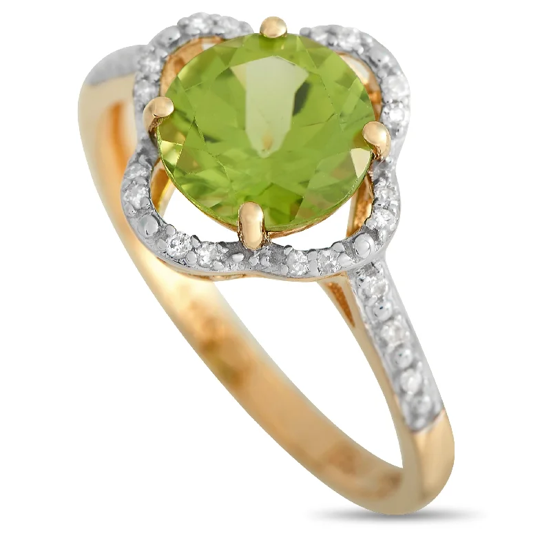 custom gold rings-LB Exclusive 14K Yellow Gold 0.10ct Diamond and Peridot Quatrefoil Ring RC4-11976YPE