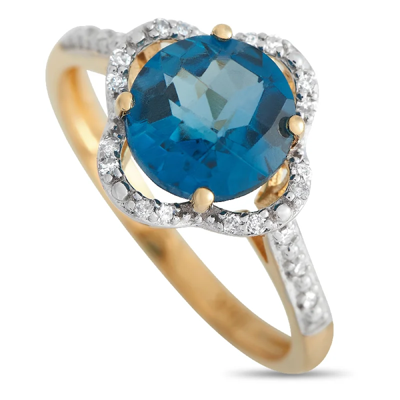 affordable rings for engagements-LB Exclusive 14K Yellow Gold 0.10ct Diamond and Topaz Quatrefoil Ring RC4-11976YBT