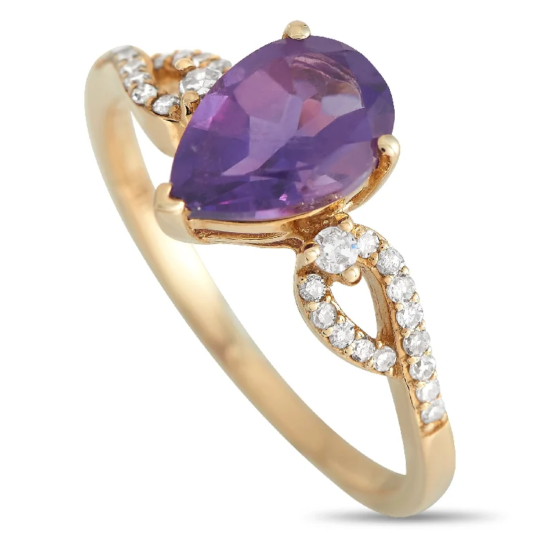 emerald rings for engagement-LB Exclusive 14K Yellow Gold 0.15ct Diamond and Amethyst Ring RC4-11823YAM