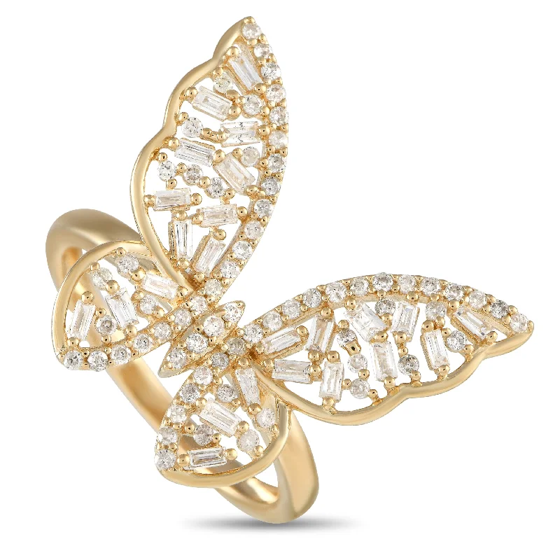 custom gemstone wedding rings-LB Exclusive 14K Yellow Gold 0.61ct Diamond Butterfly Ring RN31516