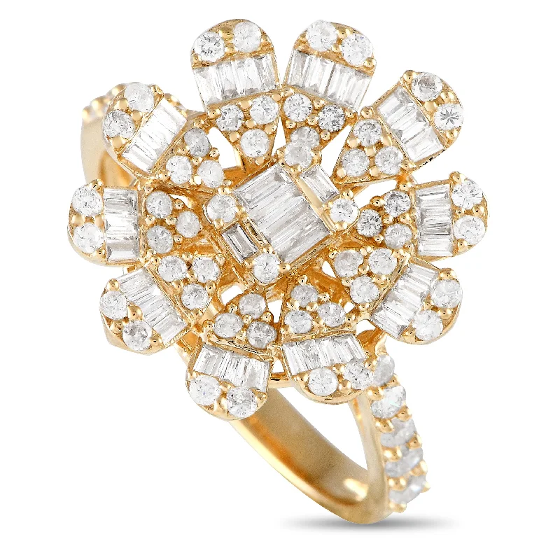 heart-shaped rings for women-LB Exclusive 14K Yellow Gold 1.0ct Diamond Flower Ring RN32608-Y