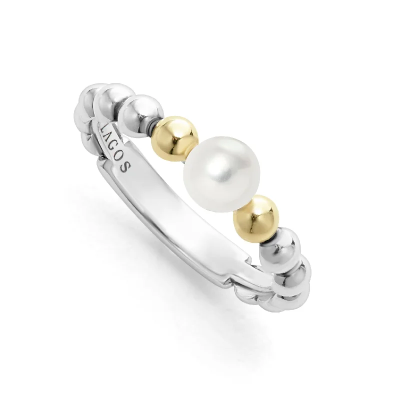 sterling silver rings for men-Luna Two-Tone Pearl Ring