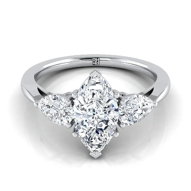 large statement rings-14K White Gold Marquise  Diamond Perfectly Matched Pear Shaped Three Diamond Engagement Ring -7/8ctw