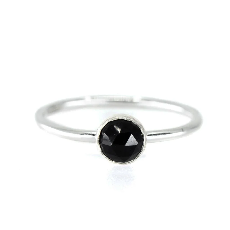 engraved diamond rings-Medium Onyx Stacking Ring in Sterling Silver