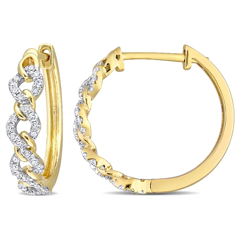 luxury hoop earrings with crystals -Miadora 1/5ct TDW Diamond Oval Link Hoop Earrings in 10k Yellow Gold