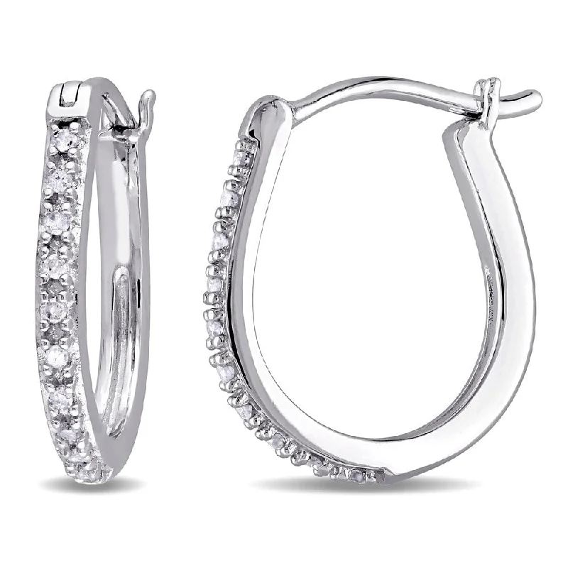 small huggie earrings for delicate ears -Miadora 10k White Gold 1/10ct TDW Diamond Hoop Earrings