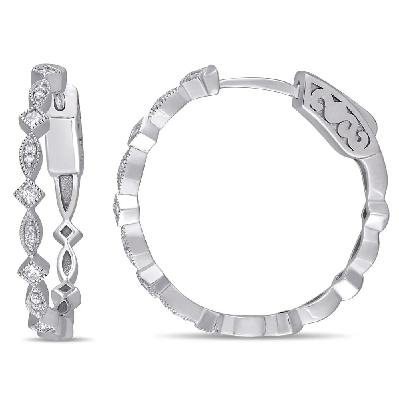 chic ear cuffs for trendy looks -Miadora 10k White Gold 1/4ct TDW Round and Princess-Cut Diamond Infinity Hoop Earrings