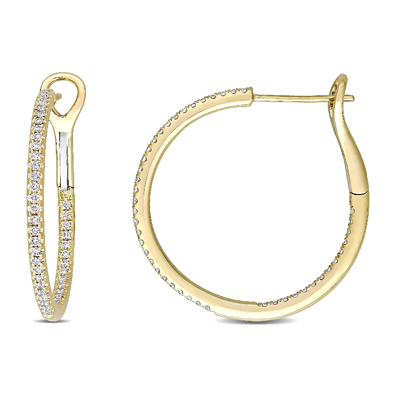 contemporary silver earrings for minimalist chic -Miadora 14k Yellow Gold 1/2ct TDW Diamond Inside Outside Hoop Earrings - 27.6 mm x 2 mm x 28 mm - 27.6 mm x 2 mm x 28 mm