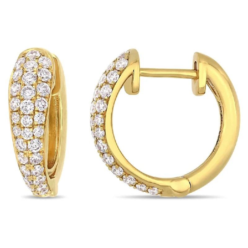 geometric earrings for modern women -Miadora 14k Yellow Gold 1/2ct TDW Diamond Triple Row Huggie Hoop Earrings