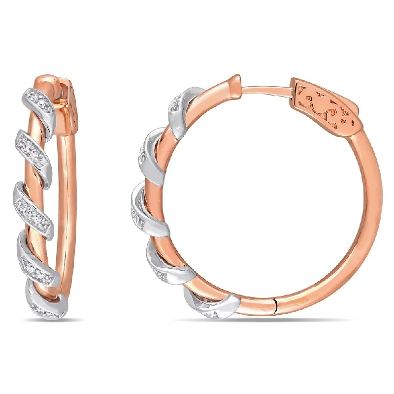 custom made earrings for personalized gifts -Miadora 2-Tone 10k Rose and White Gold 1/7ct TDW Diamond Twist Hoop Earrings