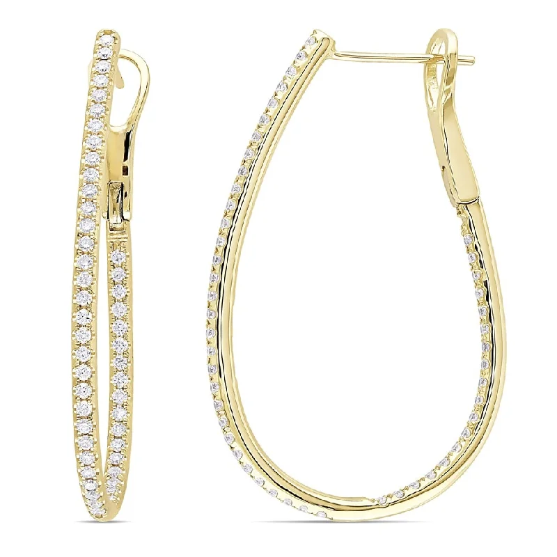 cute flower earrings for feminine style -Miadora Signature Collection 14k Yellow Gold 1ct TDW Diamond Hoop Earrings