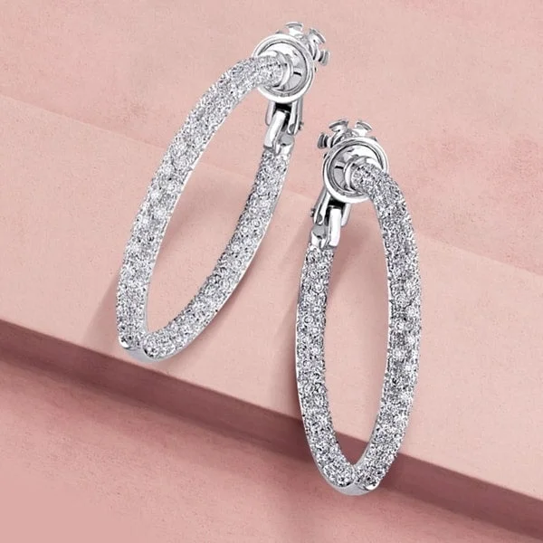 sleek stainless steel earrings for modern appeal -Miadora Signature Collection 18k Gold 3 3/4ct TDW Diamond Hoop Earrings