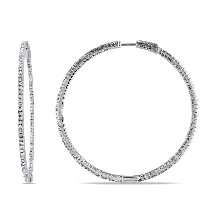 gold hoop earrings for everyday wear -Miadora Sterling Silver 1ct TDW Diamond Thin Hoop Earrings - 56 mm x 1.8 mm x 56 mm