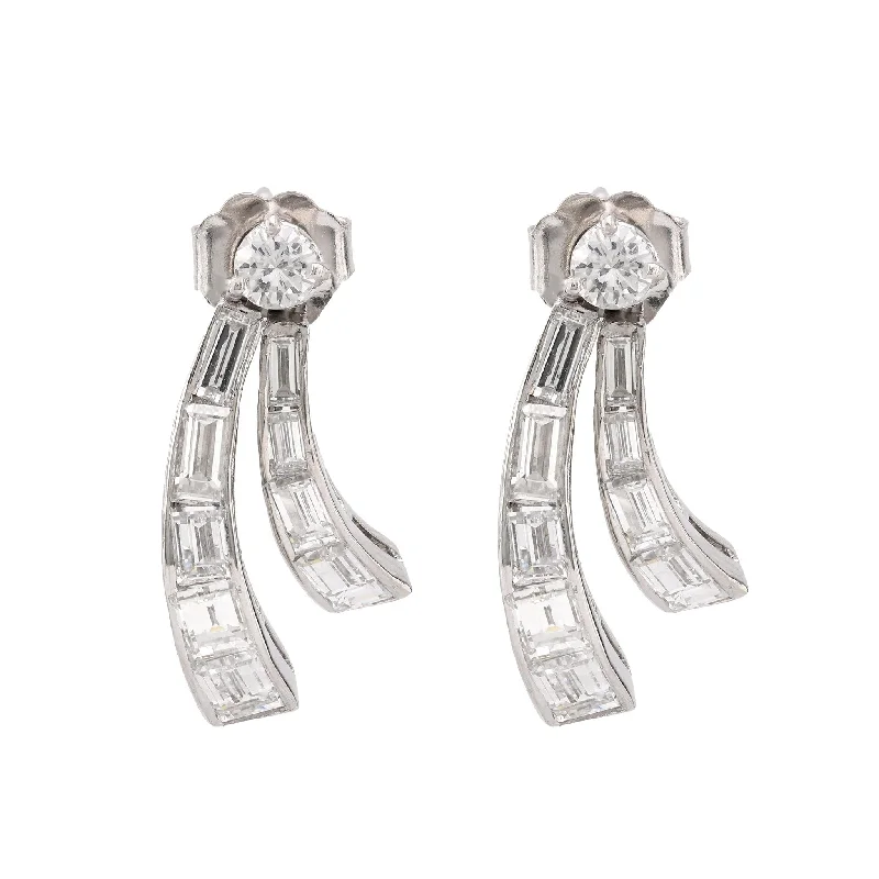 vintage silver earrings for old-school glam -Mid Century 3 Carat Total Weight Diamond Platinum Fan Earrings