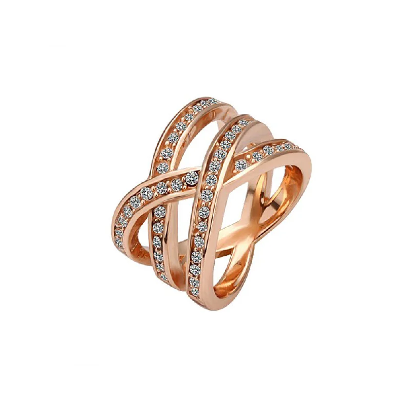 black diamond wedding bands-Nicole 18k Rose Gold Plated Ring with Cubic Zirconia Crystals - Final Sale