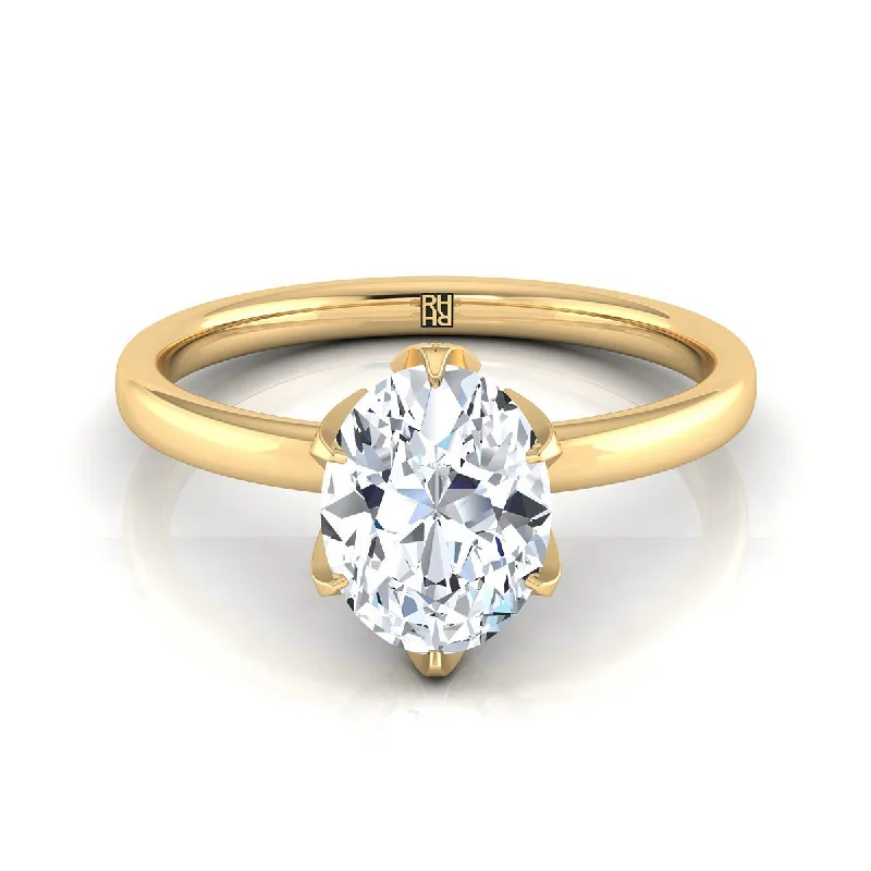 men’s wedding bands with diamonds-14K Yellow Gold Oval Diamond Secret Stone Claw Prong Solitaire Engagement Ring