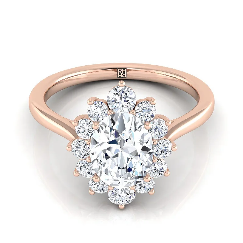 men’s rings with gemstones-14K Rose Gold Oval Diamond Floral Halo Engagement Ring -1/2ctw