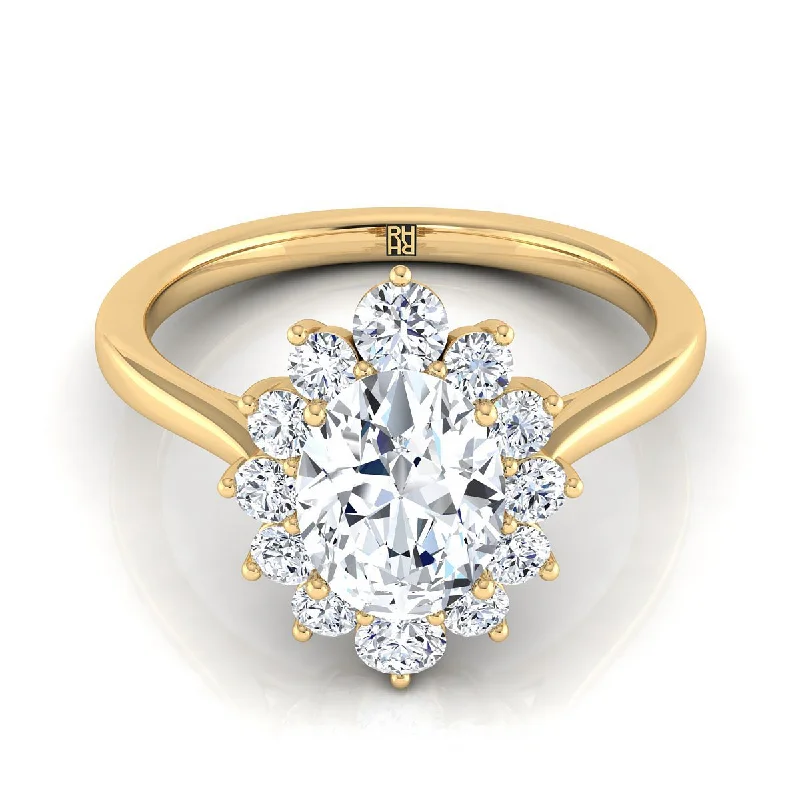 luxury rings for men-14K Yellow Gold Oval Diamond Floral Halo Engagement Ring -1/2ctw