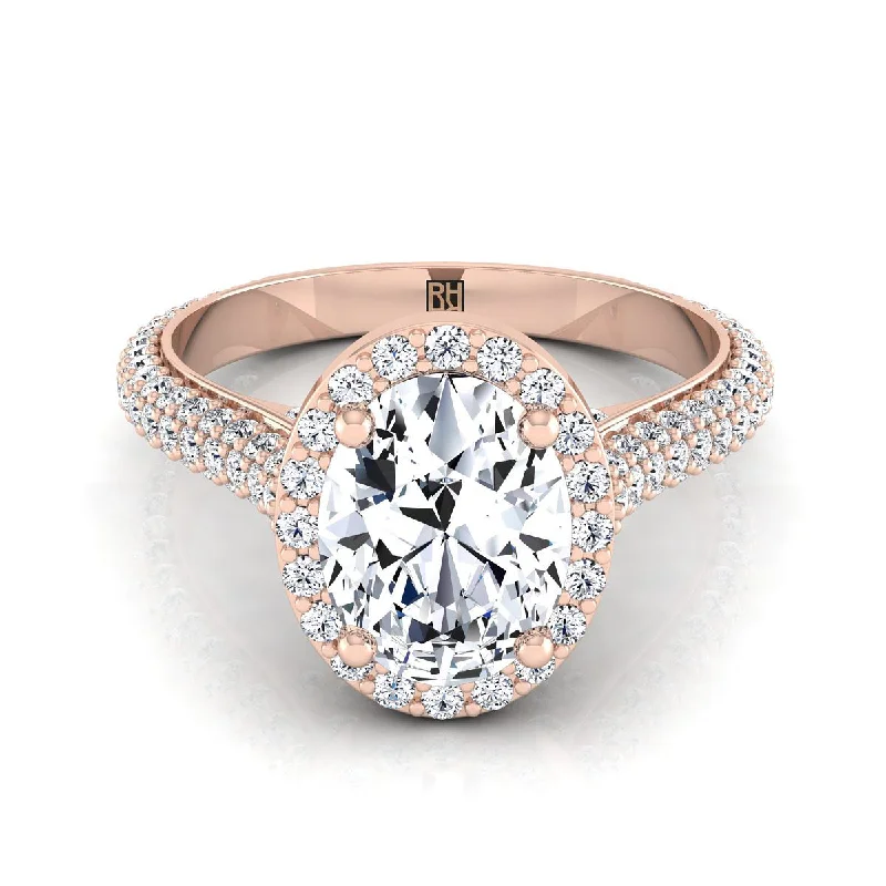 affordable rings for engagements-14K Rose Gold Oval Diamond Micro-Pavé Halo Engagement Ring -7/8ctw