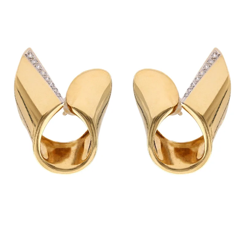 leather and metal earrings for edgy style -Pair of Vintage Italian Diamond 18k Gold Earrings