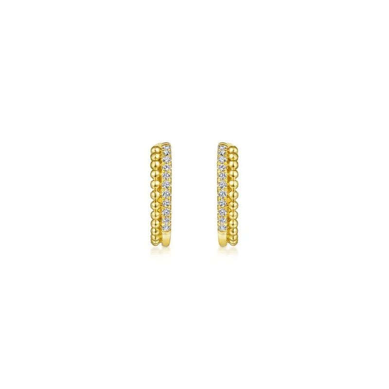 long feather earrings for boho chic look -Pave Diamond Huggie Hoops in Yellow Gold