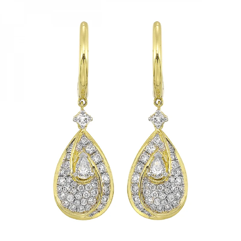 classic silver hoop earrings for everyday style -Pear Shaped 14k Yellow Gold Diamond Drop Earrings, 1.10 ctw