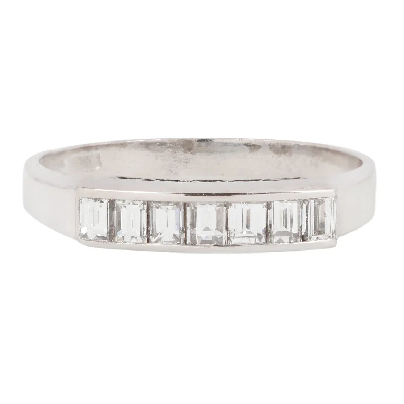 wedding rings for men-Platinum Seven Diamond Bar Ring