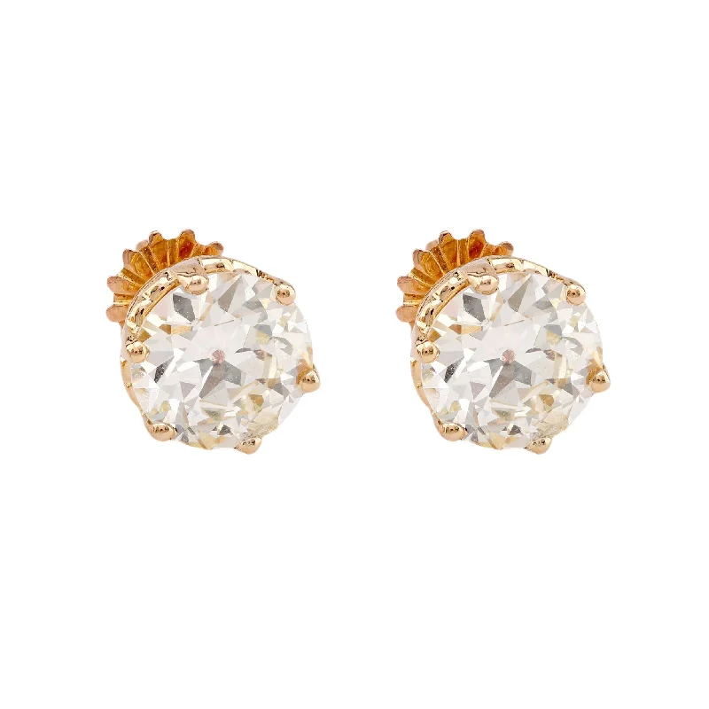 luxe gemstone earrings for luxury fashion -Retro GIA 3.96 Carat Diamond Total Weight 18K Yellow Gold Studs